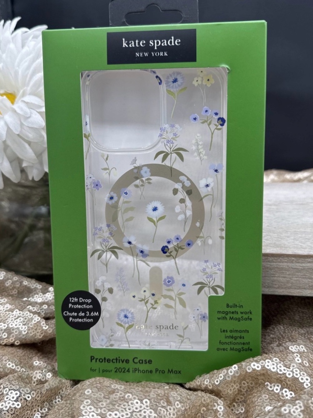 kate spade Clear Floral iPhone Pro Max Case - Gold & Blue Floral